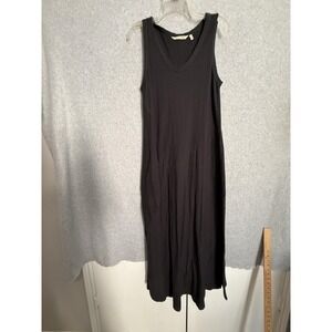 Soft Surroundings Dress Womens Medium Black Jacquard Tank Maxi Pockets Casual